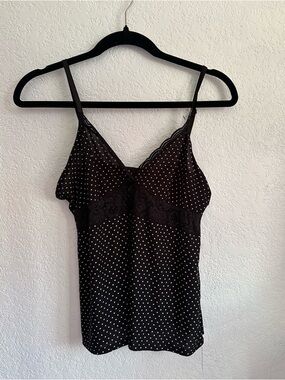 Black Polka Dot Lace Trim Cami Size L